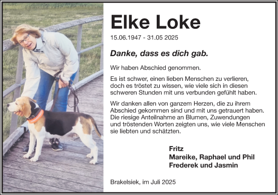 Anzeige  Elke Loke  Lippische Landes-Zeitung