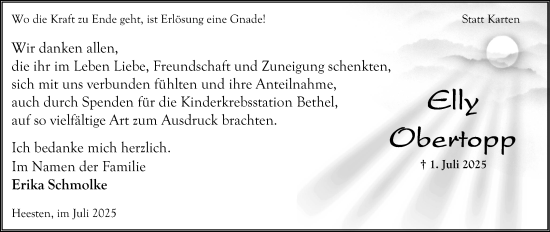 Anzeige  Elly Obertopp  Lippische Landes-Zeitung