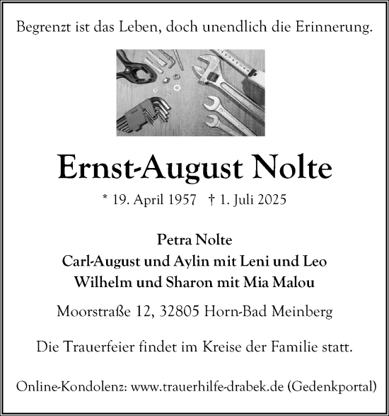 Anzeige  Ernst-August Nolte  Lippische Landes-Zeitung