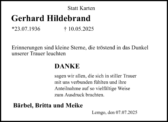 Anzeige  Gerhard Hildebrand  Lippische Landes-Zeitung