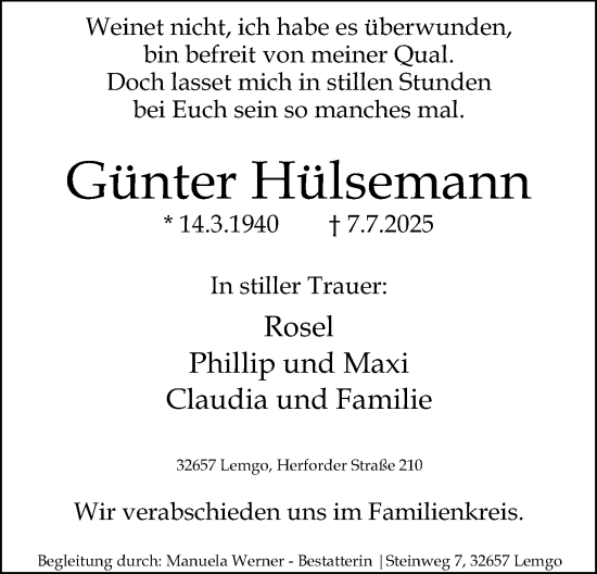 Anzeige  Günter Hülsemann  Lippische Landes-Zeitung