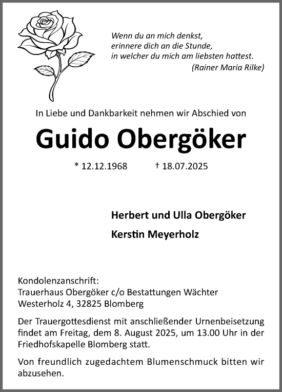 Anzeige  Guido Obergöker  Lippische Landes-Zeitung