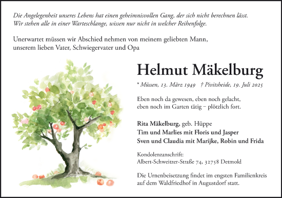 Anzeige  Helmut Mäkelburg  Lippische Landes-Zeitung