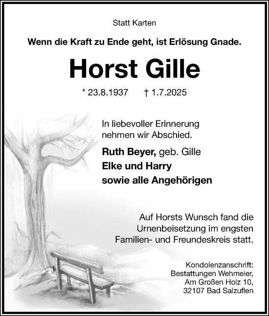 Anzeige  Horst Gille  Lippische Landes-Zeitung