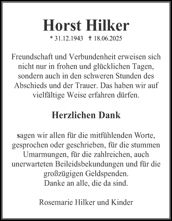 Anzeige  Horst Hilker  Lippische Landes-Zeitung
