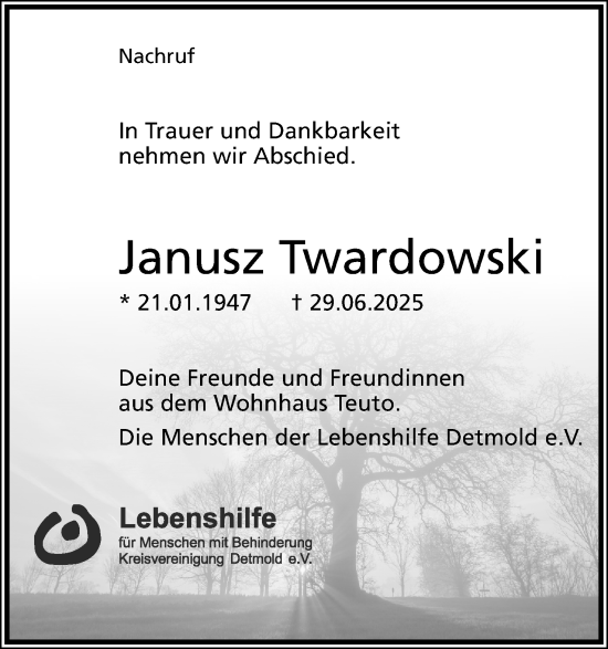 Anzeige  Janusz Twardowski  Lippische Landes-Zeitung