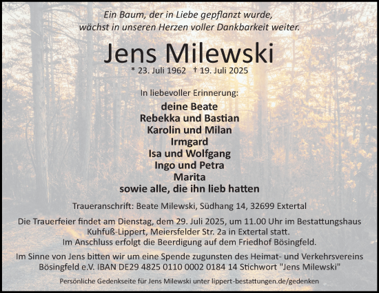 Anzeige  Jens Milewski  Lippische Landes-Zeitung