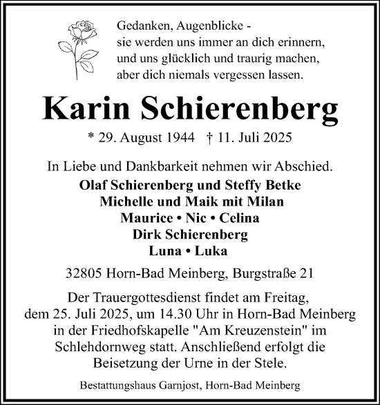 Anzeige  Karin Schierenberg  Lippische Landes-Zeitung