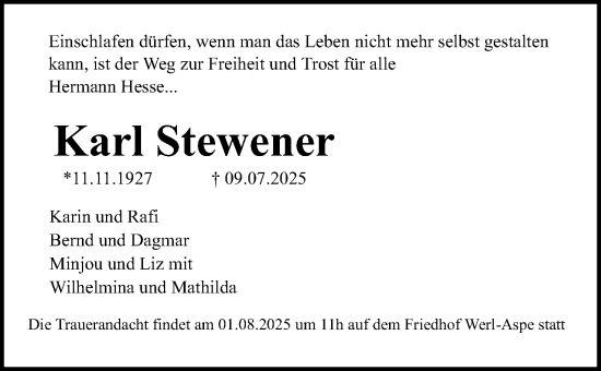 Anzeige  Karl Stewener  Lippische Landes-Zeitung