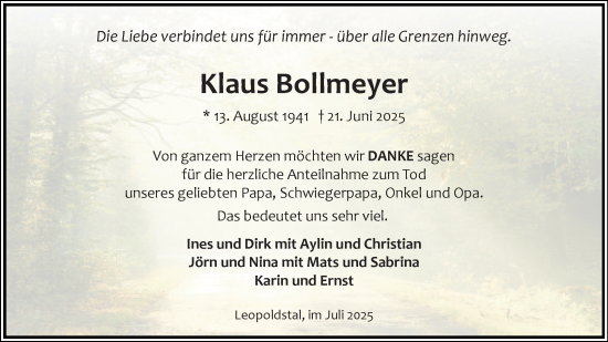 Anzeige  Klaus Bollmeyer  Lippische Landes-Zeitung