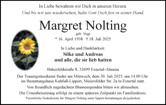 Anzeige  Margret Nolting  Lippische Landes-Zeitung