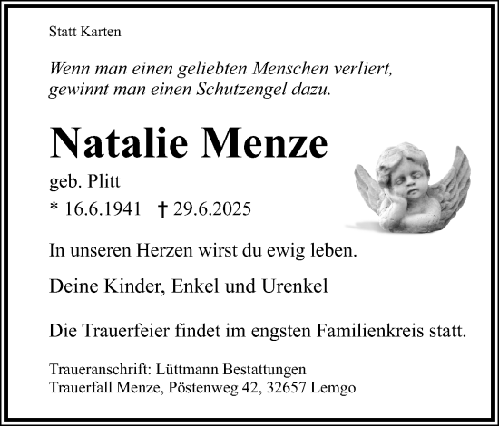 Anzeige  Natalie Menze  Lippische Landes-Zeitung