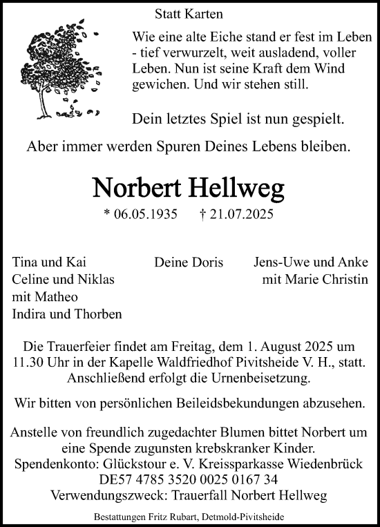 Anzeige  Norbert Hellweg  Lippische Landes-Zeitung