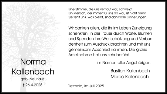 Anzeige  Norma Kallenbach  Lippische Landes-Zeitung