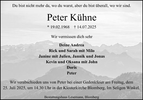 Anzeige  Peter Kühne  Lippische Landes-Zeitung