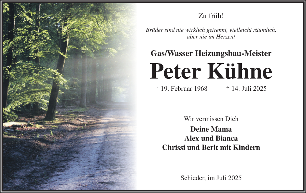  Traueranzeige für Peter Kühne vom 19.07.2025 aus Lippische Landes-Zeitung