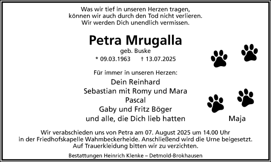 Anzeige  Petra Mrugalla  Lippische Landes-Zeitung