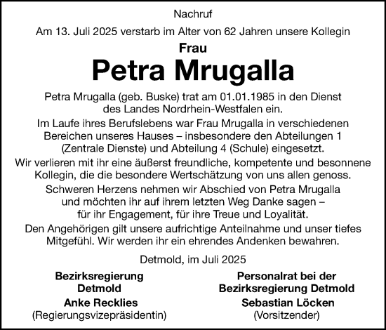 Anzeige  Petra Mrugalla  Lippische Landes-Zeitung