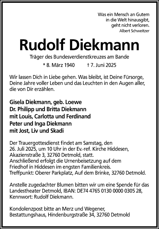 Anzeige  Rudolf Diekmann  Lippische Landes-Zeitung