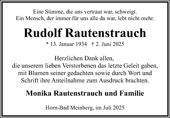 Anzeige  Rudolf Rautenstrauch  Lippische Landes-Zeitung