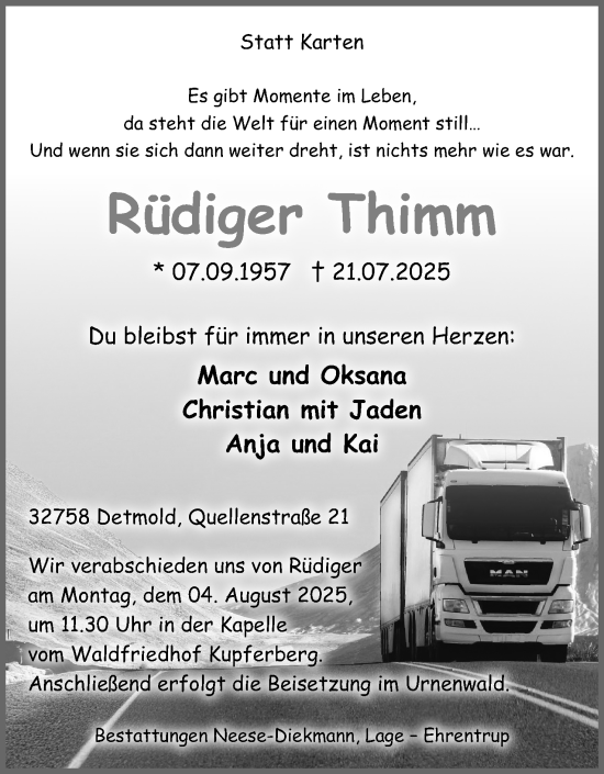 Anzeige  Rüdiger Thimm  Lippische Landes-Zeitung