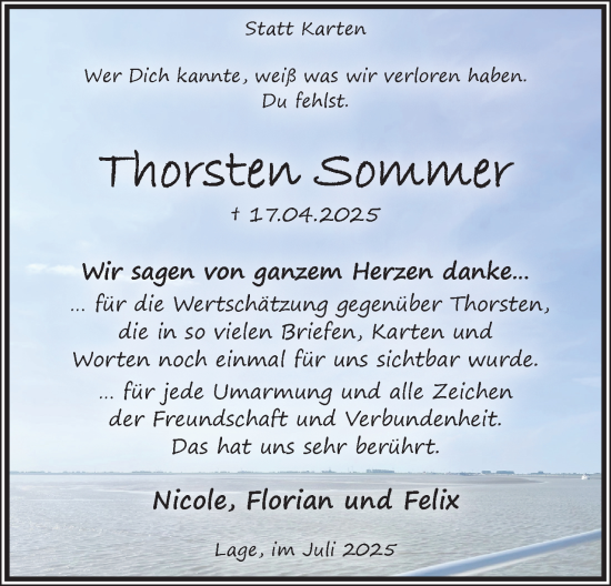Anzeige  Thorsten Sommer  Lippische Landes-Zeitung