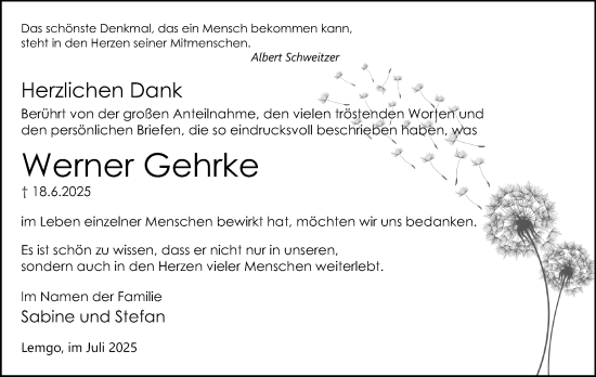 Anzeige  Werner Gehrke  Lippische Landes-Zeitung