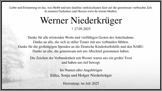 Anzeige  Werner Niederkrüger  Lippische Landes-Zeitung