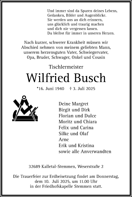 Anzeige  Wilfried Busch  Lippische Landes-Zeitung