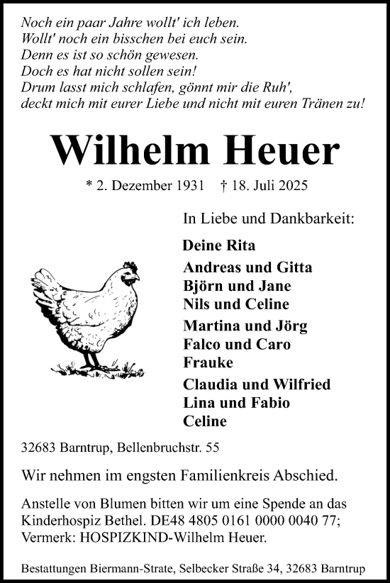 Anzeige  Wilhelm Heuer  Lippische Landes-Zeitung