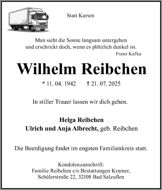 Anzeige  Wilhelm Reibchen  Lippische Landes-Zeitung