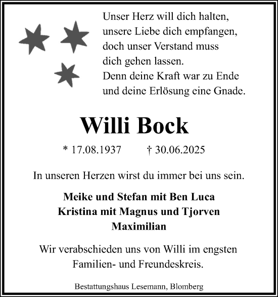 Anzeige  Willi Bock  Lippische Landes-Zeitung