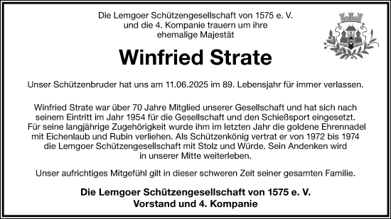 Anzeige  Winfried Strate  Lippische Landes-Zeitung
