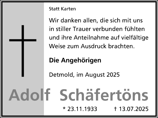 Anzeige  Adolf Schäfertöns  Lippische Landes-Zeitung
