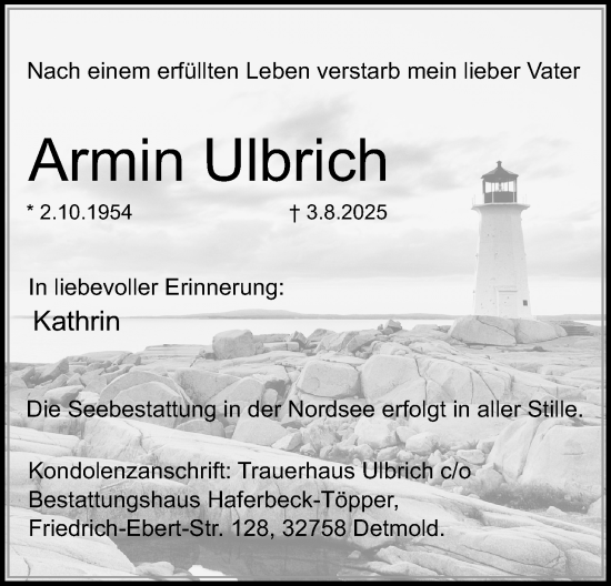 Anzeige  Armin Ulbrich  Lippische Landes-Zeitung