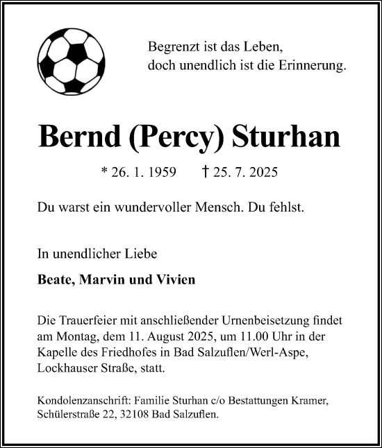 Anzeige  Bernd Sturhan  Lippische Landes-Zeitung