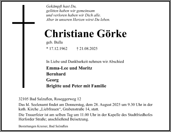 Anzeige  Christiane Görke  Lippische Landes-Zeitung