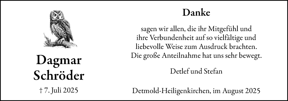  Traueranzeige für Dagmar Schröder vom 30.08.2025 aus Lippische Landes-Zeitung