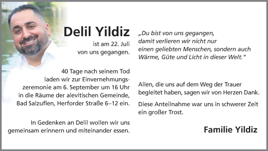 Anzeige  Delil Yildiz  Lippische Landes-Zeitung