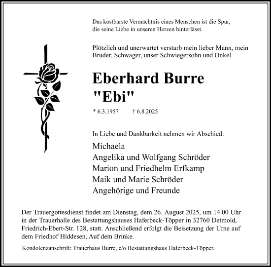 Anzeige  Eberhard Burre  Lippische Landes-Zeitung