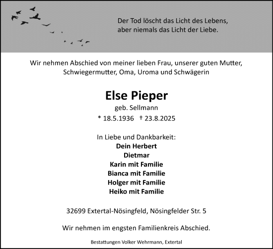 Anzeige  Else Pieper  Lippische Landes-Zeitung