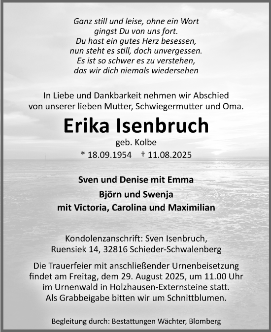 Anzeige  Erika Isenbruch  Lippische Landes-Zeitung