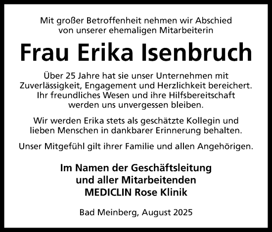 Anzeige  Erika Isenbruch  Lippische Landes-Zeitung
