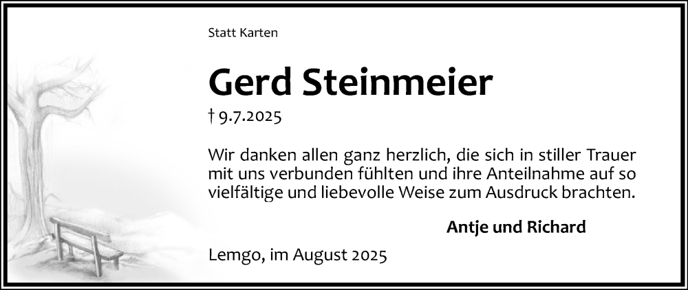  Traueranzeige für Gerd Steinmeier vom 16.08.2025 aus Lippische Landes-Zeitung