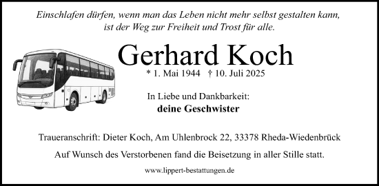 Anzeige  Gerhard Koch  Lippische Landes-Zeitung