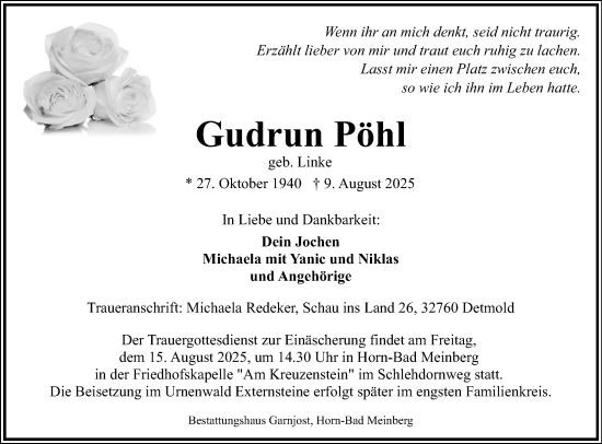Anzeige  Gudrun Pöhl  Lippische Landes-Zeitung