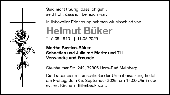 Anzeige  Helmut Büker  Lippische Landes-Zeitung