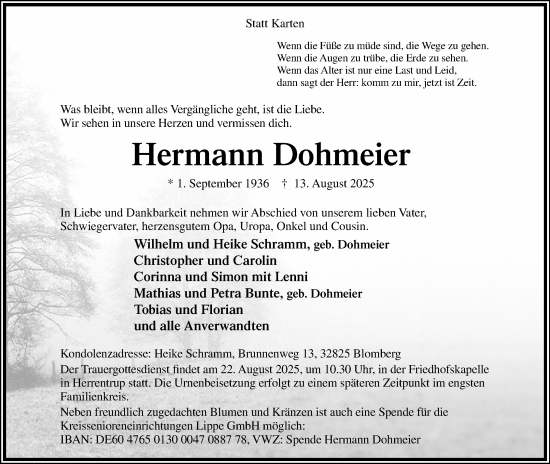 Anzeige  Hermann Dohmeier  Lippische Landes-Zeitung