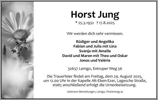 Anzeige  Horst Jung  Lippische Landes-Zeitung