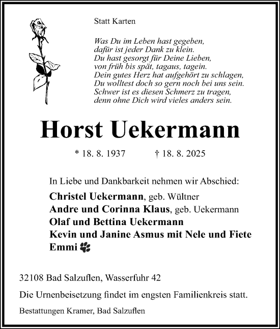 Anzeige  Horst Uekermann  Lippische Landes-Zeitung